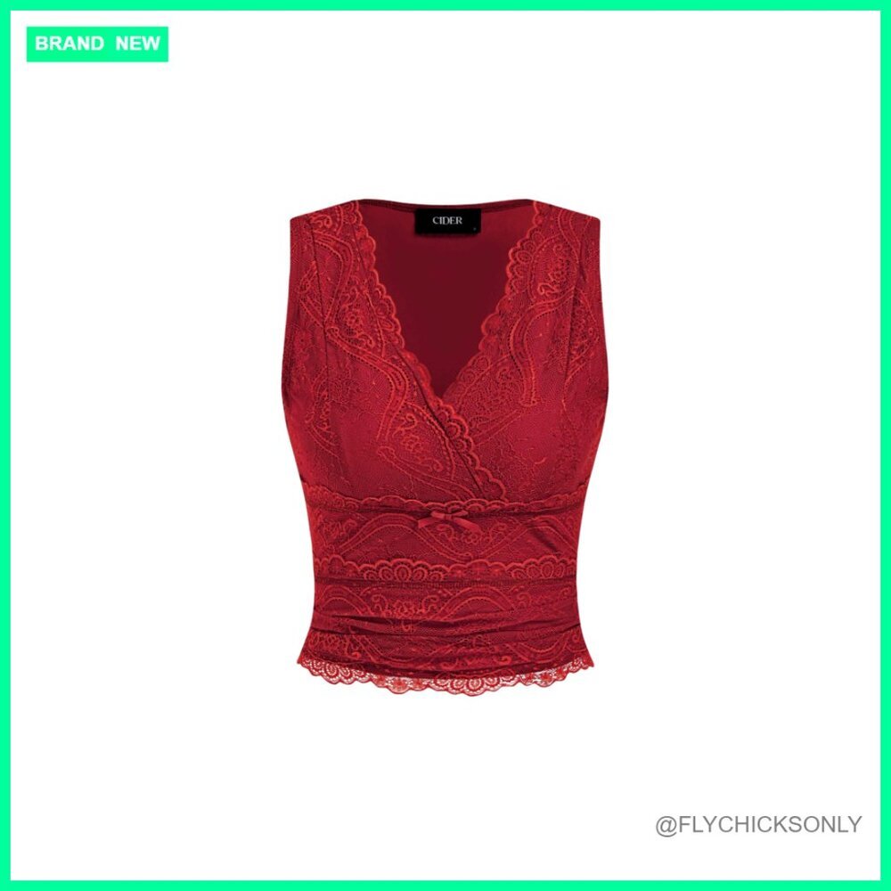 Lace Crop Tank Top V-Neck Sleeveless Ruched Y2K Summer Going Out Top